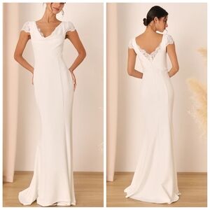 Lulus Forever Beloved White Lace Mermaid Maxi Dress | Bridal | L | NWT